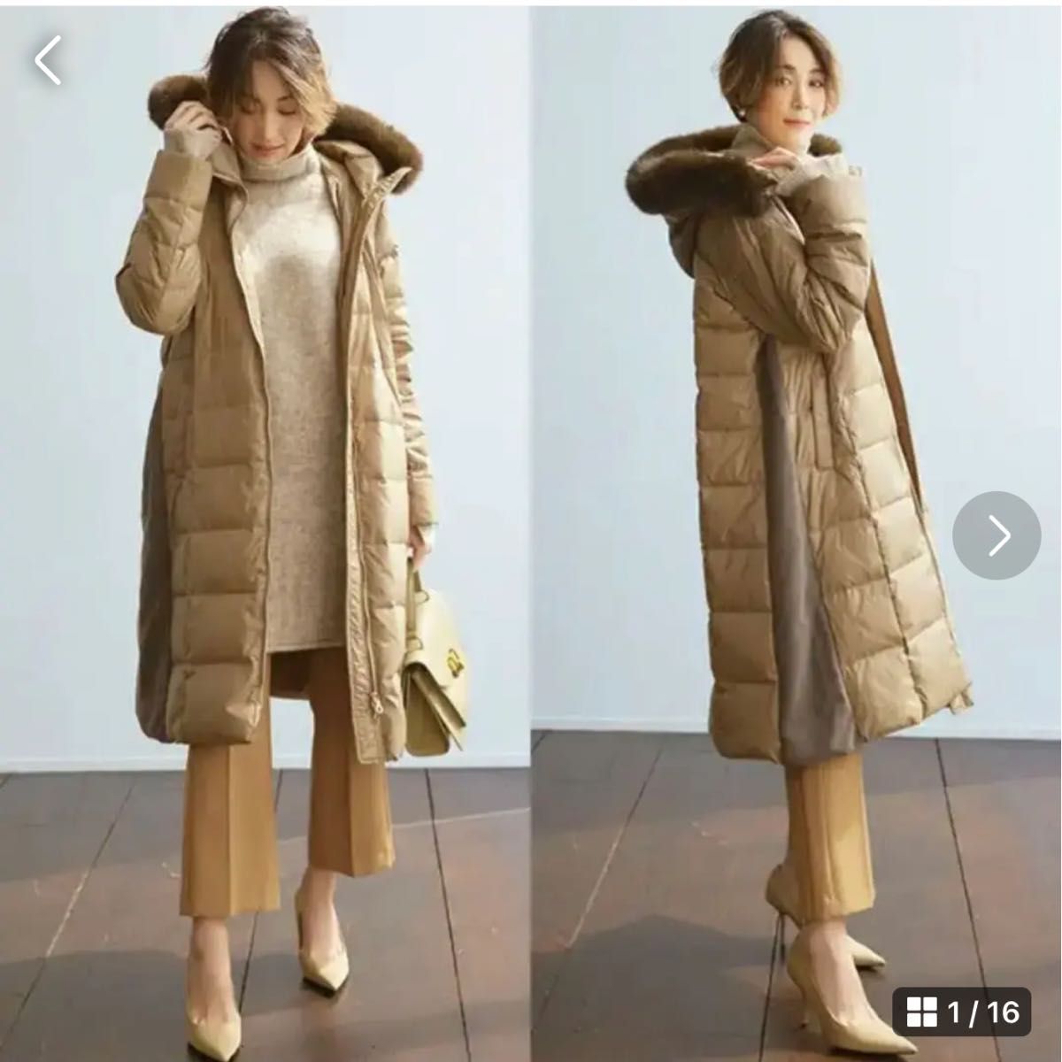 極美品 美配色・エコファー付き立体ダウンコートL ダウンロング 極美品 美配色・エコファー付き立体ダウンコートL ダウンロング