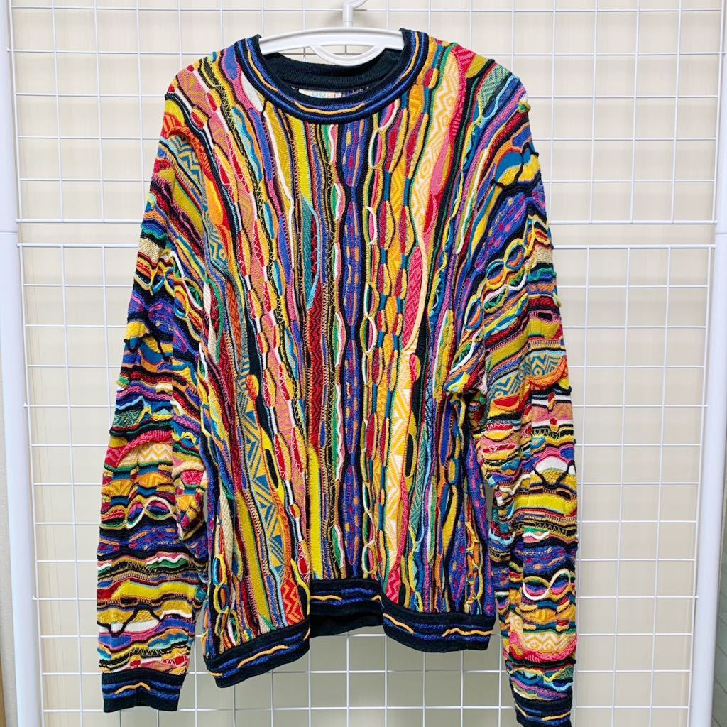  редкий Koo ji-coogi 3D вязаный многоцветный 90s Vintage общий рисунок вязаный . рисовое поле .. вязаный свитер 
