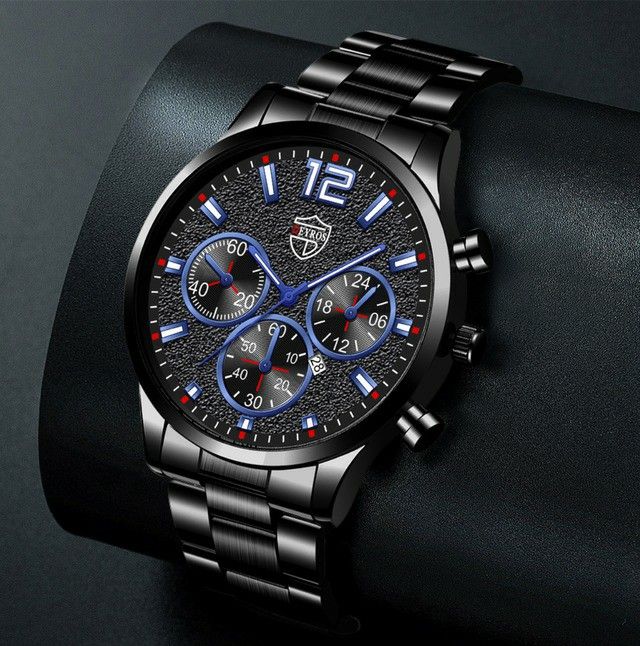 クロノグラフ ビジネス メンズ DEYROS 腕時計 黒/ブルー
