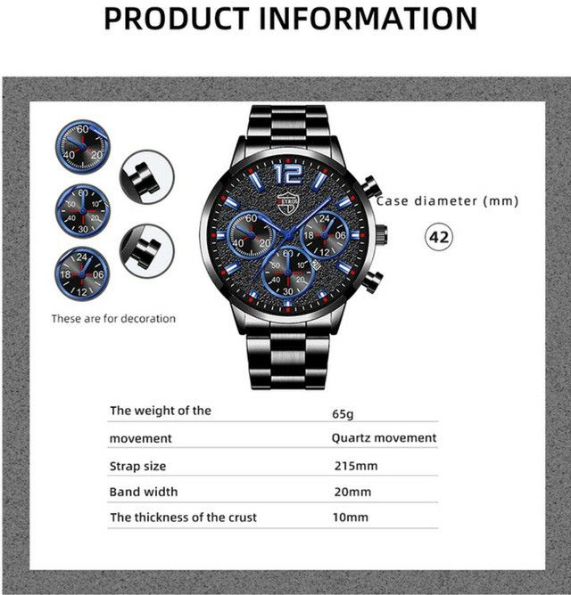 クロノグラフ ビジネス メンズ DEYROS 腕時計 黒/ブルー