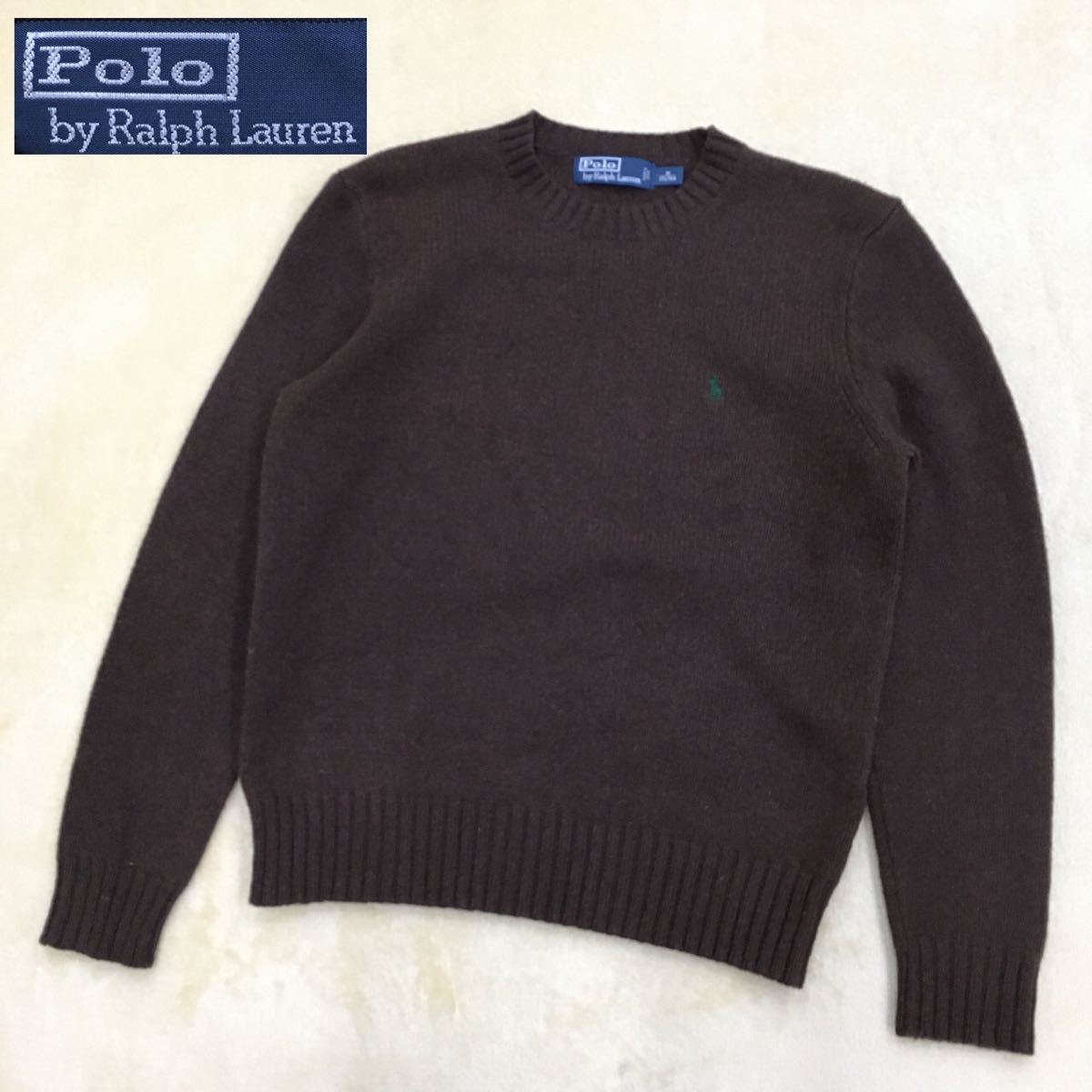 PoLo by Ralph Lauren ポロ バイ ラルフローレン ニットセーター アンゴラブレンド ウール ポニー 刺繍ロゴ メンズ サイズM  ブラウン 茶色