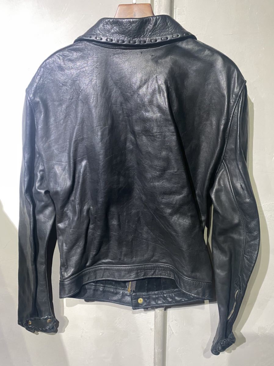 【即決】70s Leather jacket レザージャケット シングルライダース ブラック 黒 ヒッピー TALONジップ 古着 ヴィンテージ_画像3