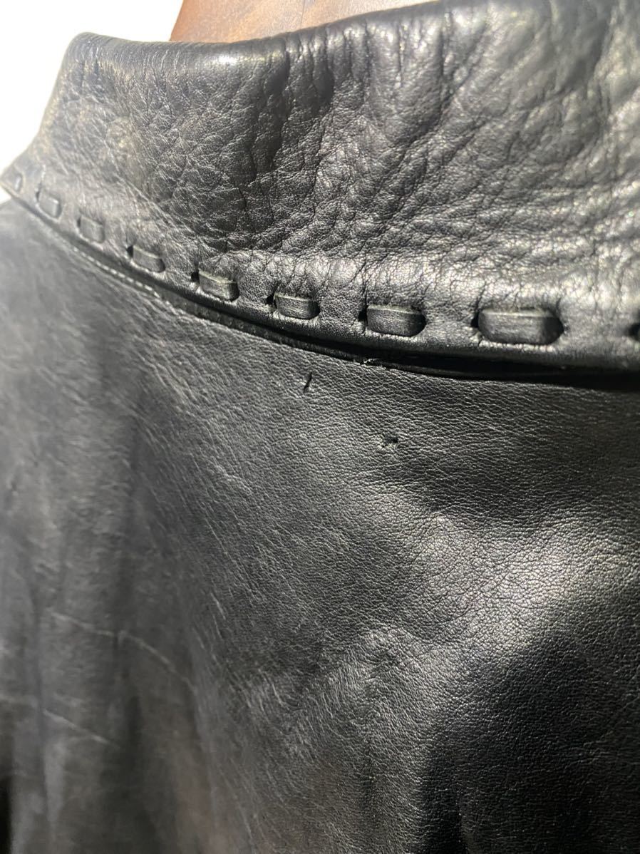 【即決】70s Leather jacket レザージャケット シングルライダース ブラック 黒 ヒッピー TALONジップ 古着 ヴィンテージ_画像9