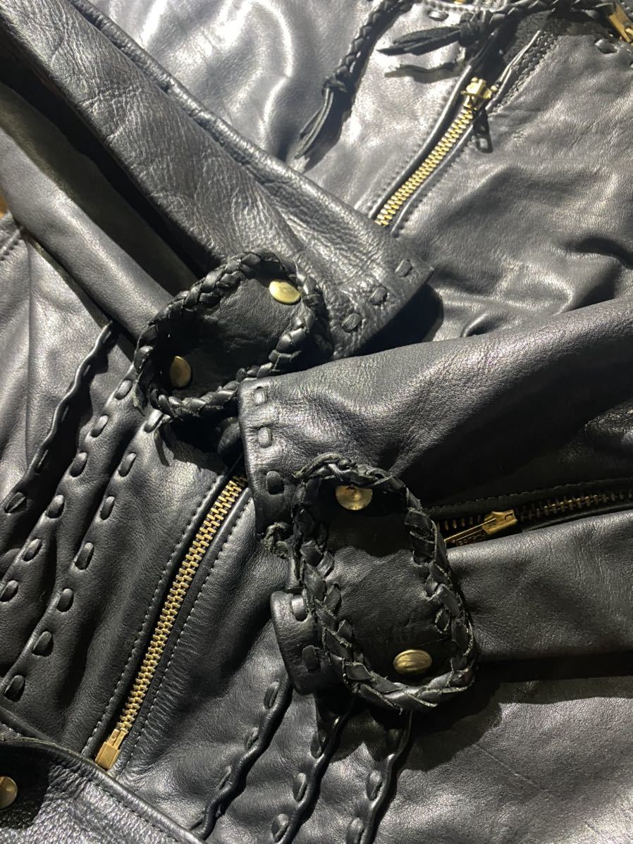 【即決】70s Leather jacket レザージャケット シングルライダース ブラック 黒 ヒッピー TALONジップ 古着 ヴィンテージ_画像5