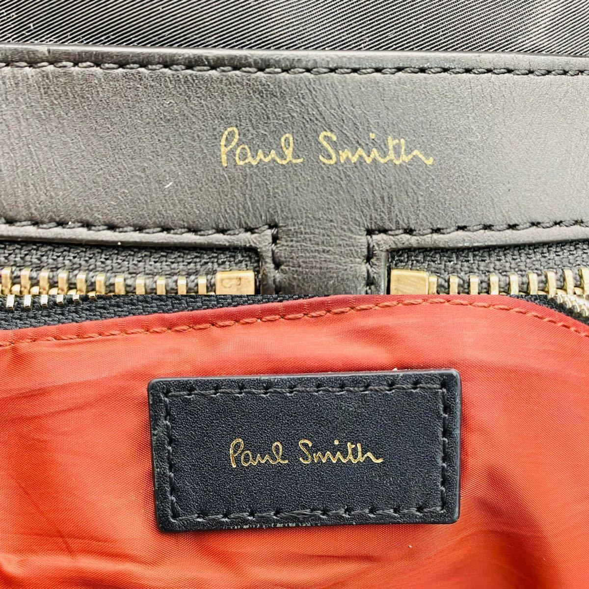 1円~ 良品 ポールスミス Paul Smith メンズ ビジネスバッグ ブリーフケース 2way ショルダー ナイロン レザー ネイビー×ブラック A4収納_画像9