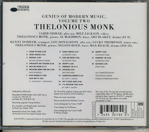 THELONIOUS MONK / RVG リマスター GENIUS OF VOLUME TWO_画像2