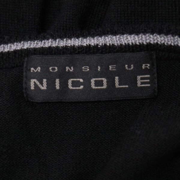 MONSIEUR NICOLE ムッシュ ニコル 秋冬 長袖 ヘンリーネック ウール★ ニット カットソー ロンTシャツ Sz.46　メンズ 黒　E3T02386_A#K_画像5