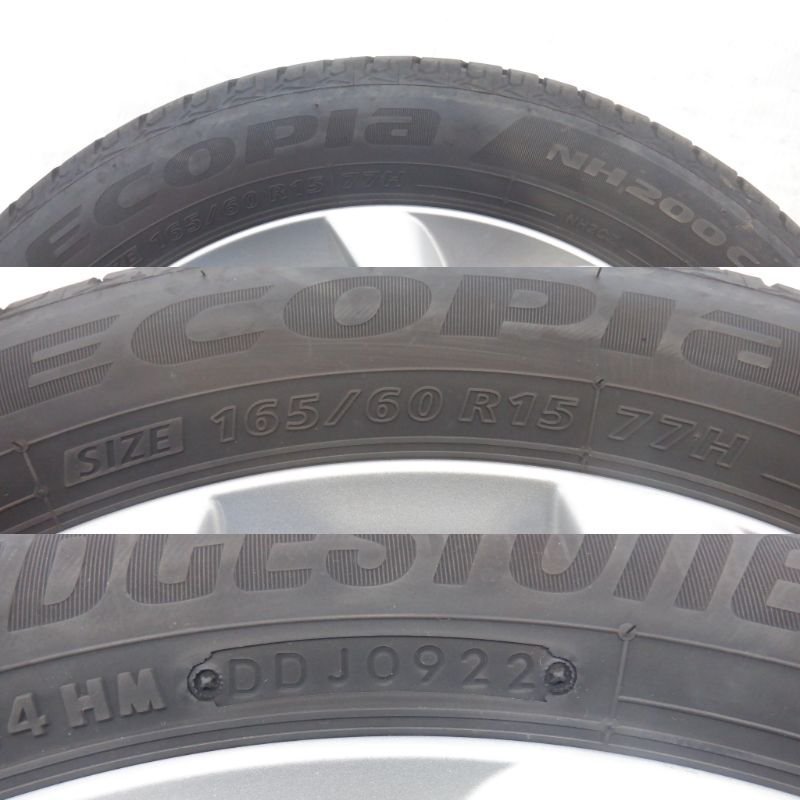 ☆22年製 山あり☆MA15S ソリオ☆ 4H 100 4.5J +45 15インチ スズキ純正 アルミホイール タイヤ 165/60R15 BRIDGESTONE 4本_画像7