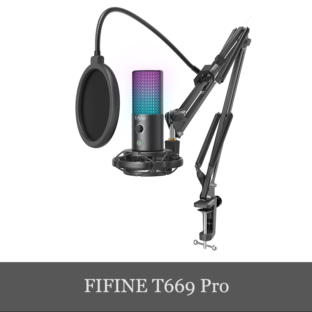 FIFINE T669 Pro RGB 高音質 USBマイク コンデンサーマイク 単一指向性 アームスタンドとショックマウント付き PC/PS4/PS5/Mac 正規代理店_画像1