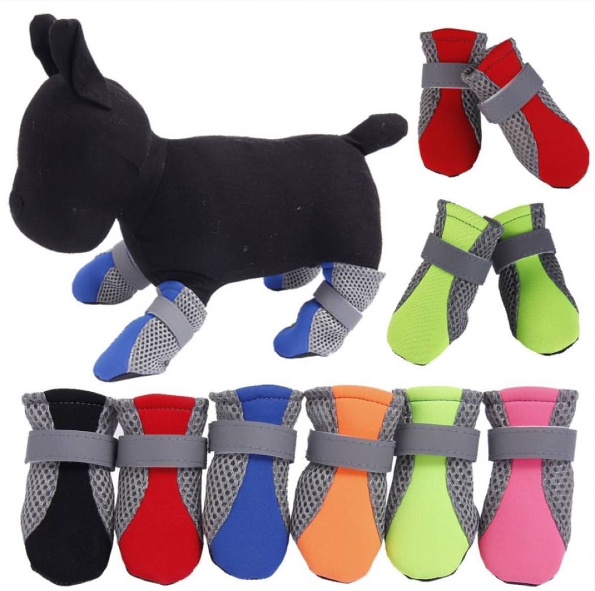 【レッドXL】 ドッグシューズ 靴下 ソックス 4個セット メッシュ 肉球保護 ペット 怪我防止 マジックテープ 小型犬 靴 赤