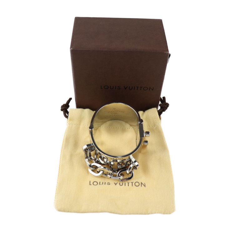  beautiful goods LOUIS VUITTON Louis Vuitton lock mi- Manchette M65245 bracele metal silver bangle chain [ genuine article guarantee ]