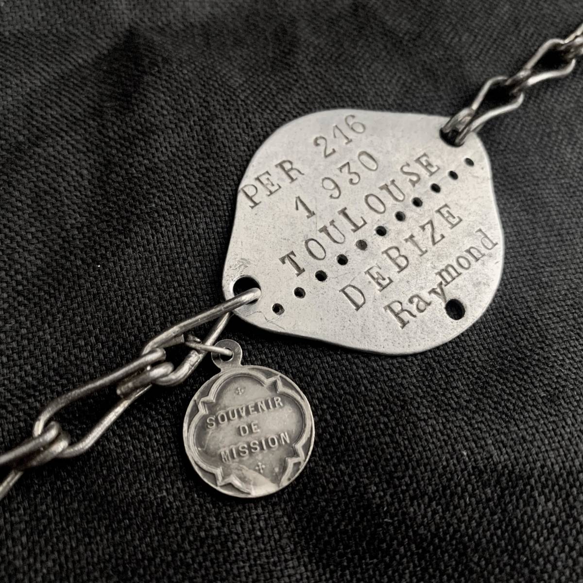 フランス軍 1930s ドッグタグ メダイ付き ブレスレット チェーン WW1