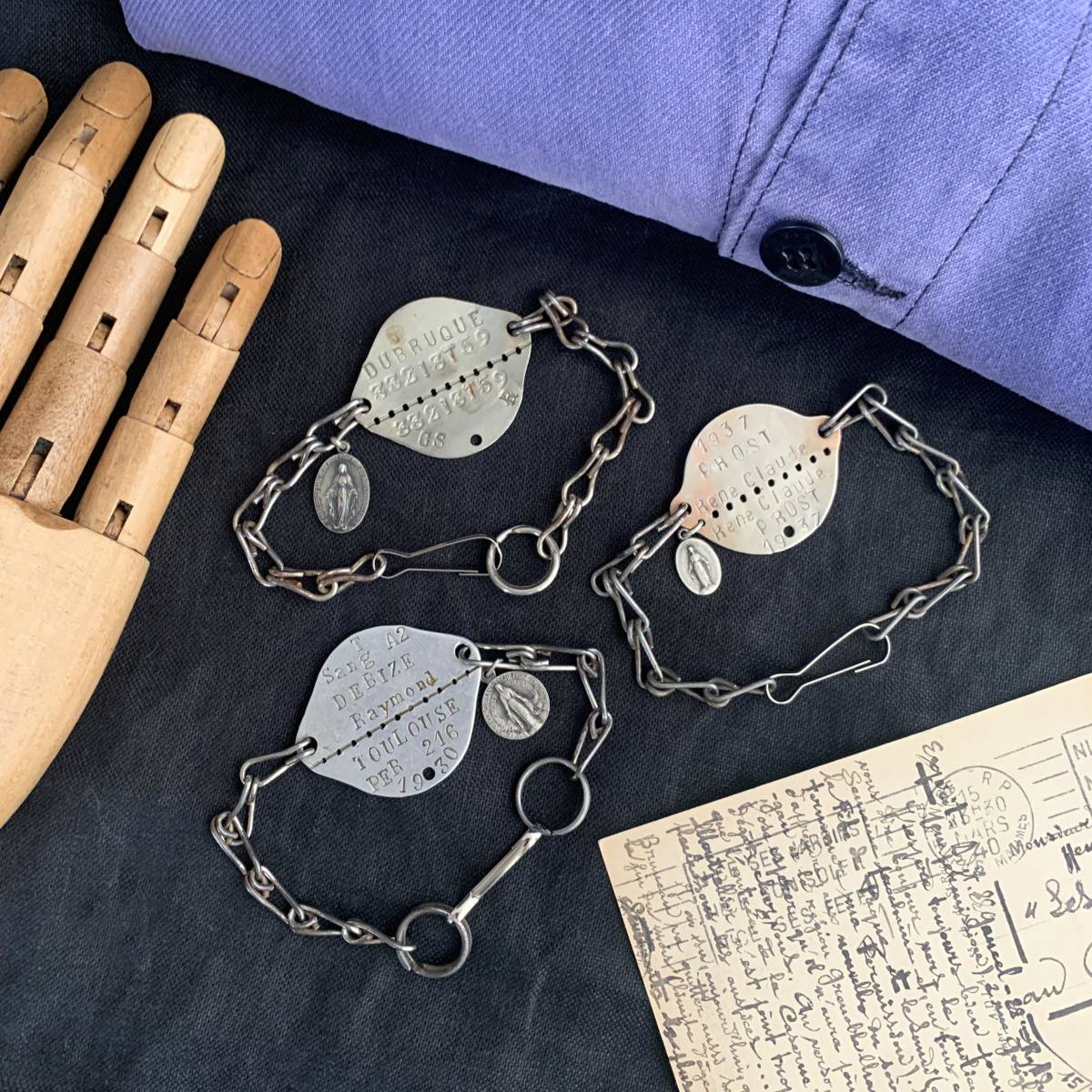フランス軍 1930s ドッグタグ メダイ付き ブレスレット チェーン WW1