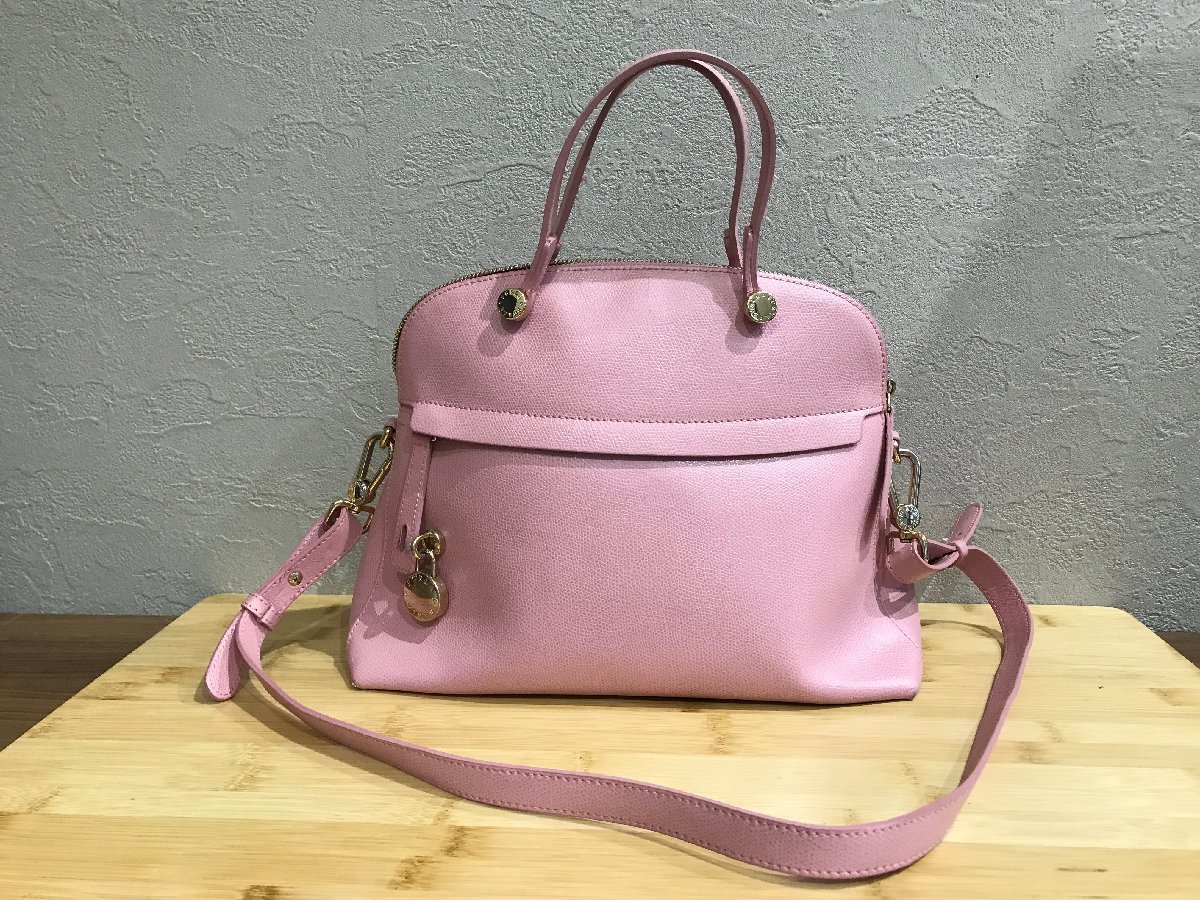 FURLA フルラ ハンドバッグ/ショルダー2way ピンク レザー ショルダーストラップ イタリア製 トートバッグ レディース/中古品/持ち手ベタ_画像1