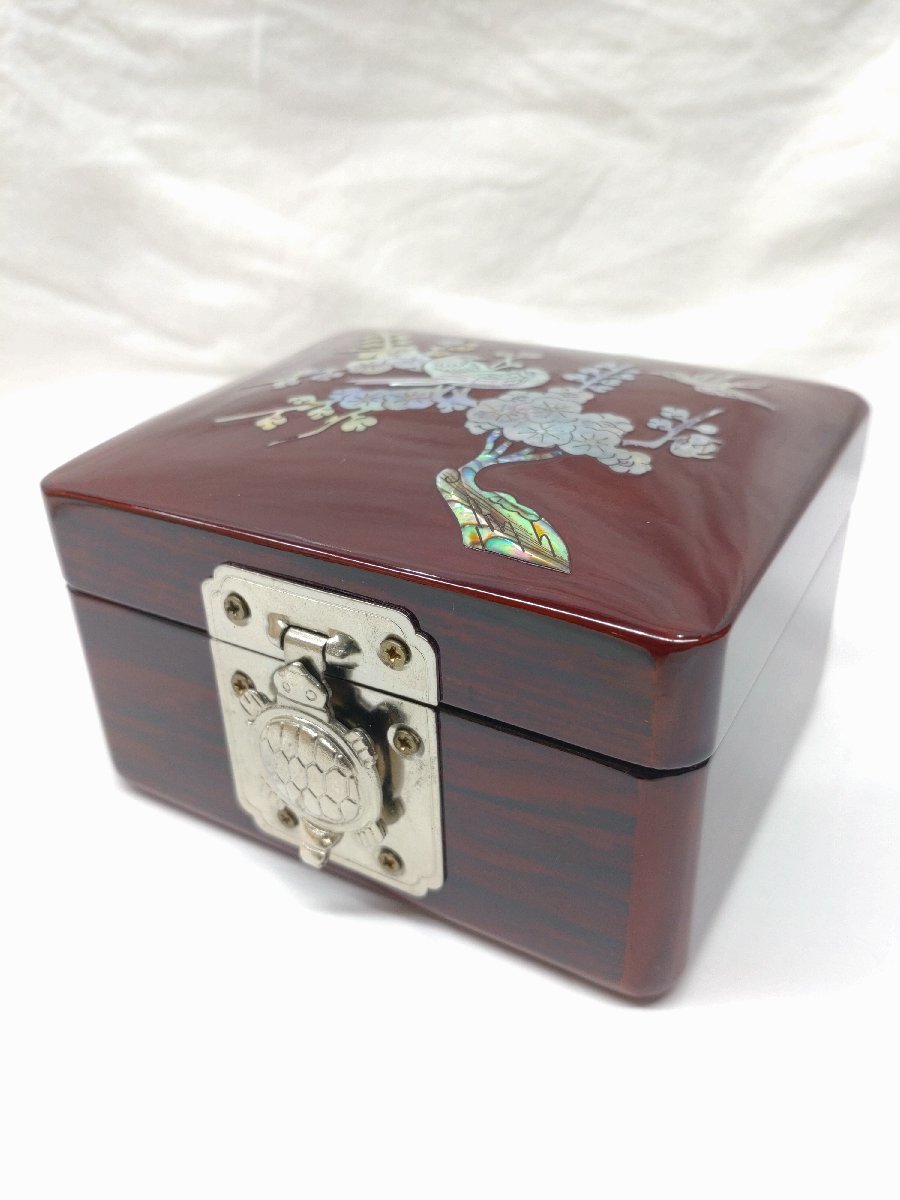 韓国 伝統工芸 螺鈿細工 小箱 宝石箱 ジュエリーボックス 漆器 鏡付_画像1