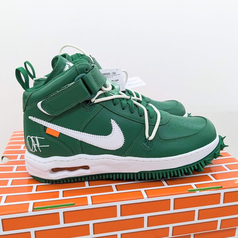 未使用品 OFF-WHITE × NIKE AIR FORCE 1 MID SP LTHR DR0500-300 PINE GREEN ナイキ エアフォース 1 ミッド パイングリーン_画像2