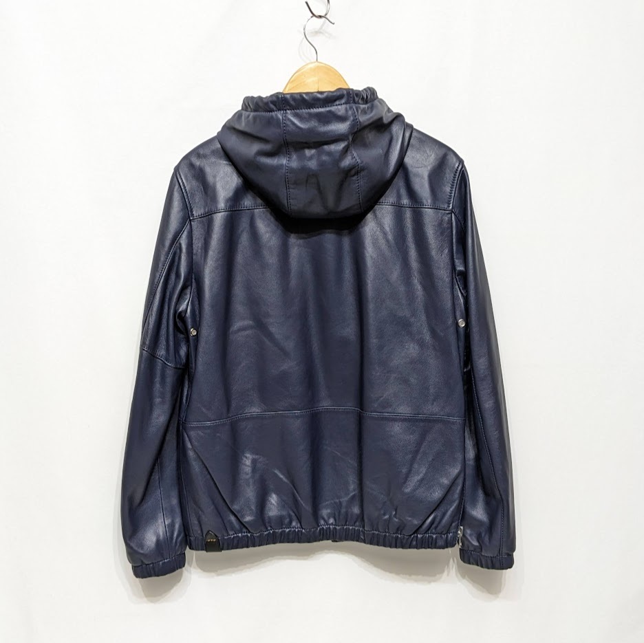 美品 COACH コーチ ラムレザー フード ジャケット ネイビー 美品 COACH コーチ ラムレザー フード ジャケット ネイビー