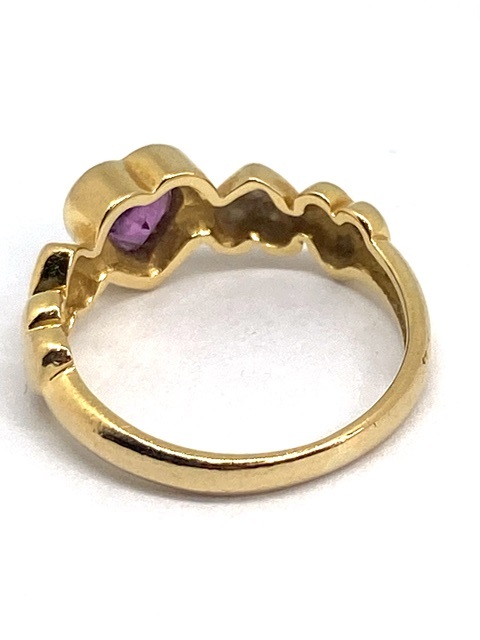 【即決】 7号 K18 アメジスト ダイヤモンド ハートデザインリング 指輪 イエローゴールド 紫石 2.8ｇ