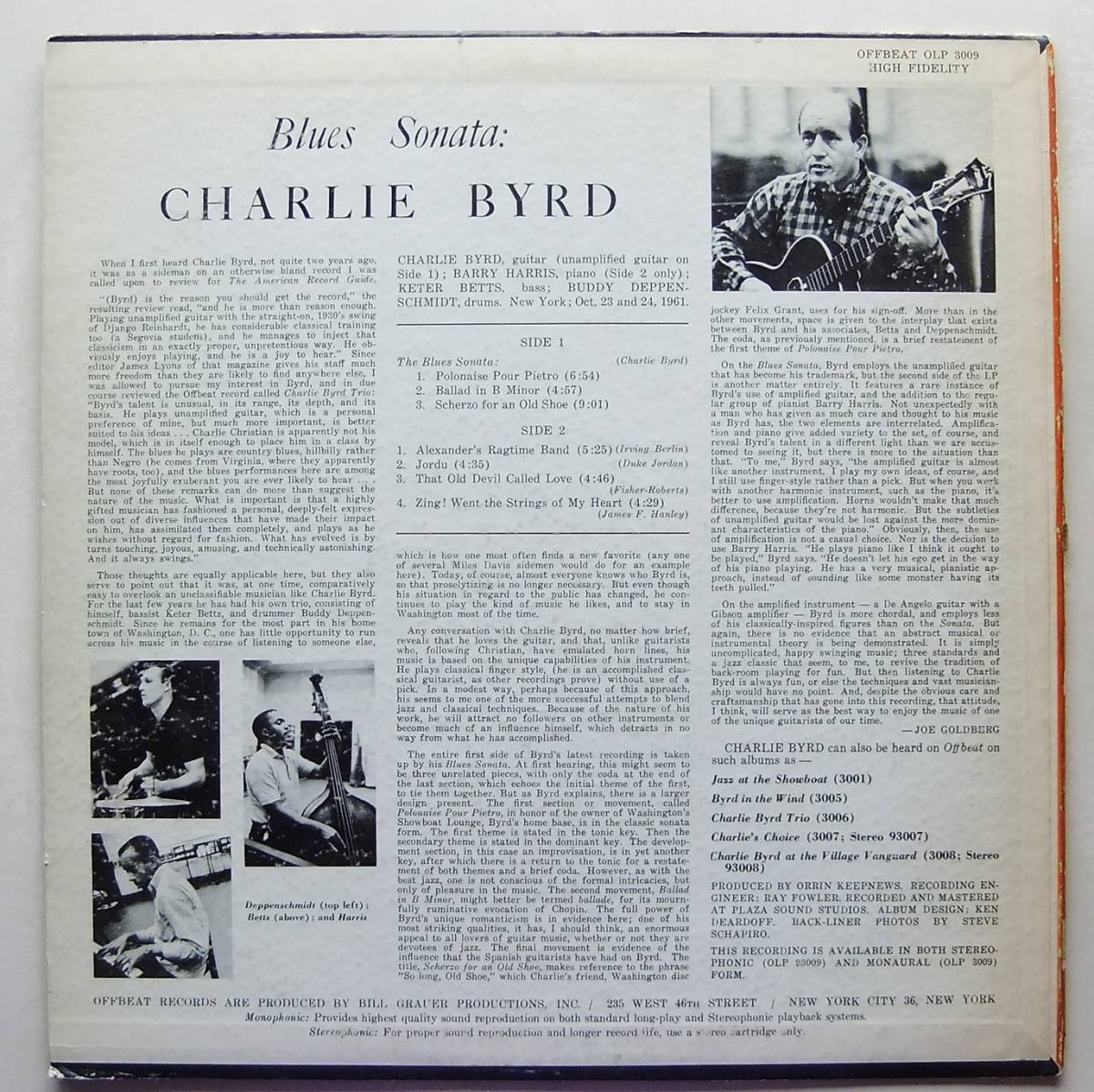 ◆ CHARLIE BYRD / Blues Sonata ◆ Offbeat OLP 3009 (orange:BGP) ◆ V_画像2