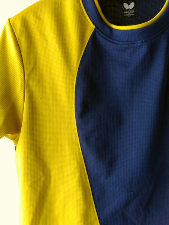 унисекс б/у одежда B461#S размер # бабочка настольный теннис тренировка надеты рубашка одежда -* темно-синий цвет × горчица Karashi цвет спорт 