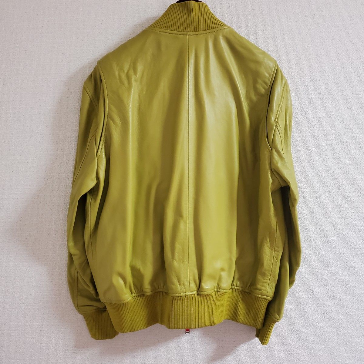 ZARA レザー ボンバージャケット 本革 ライムグリーン イエロー 42 L