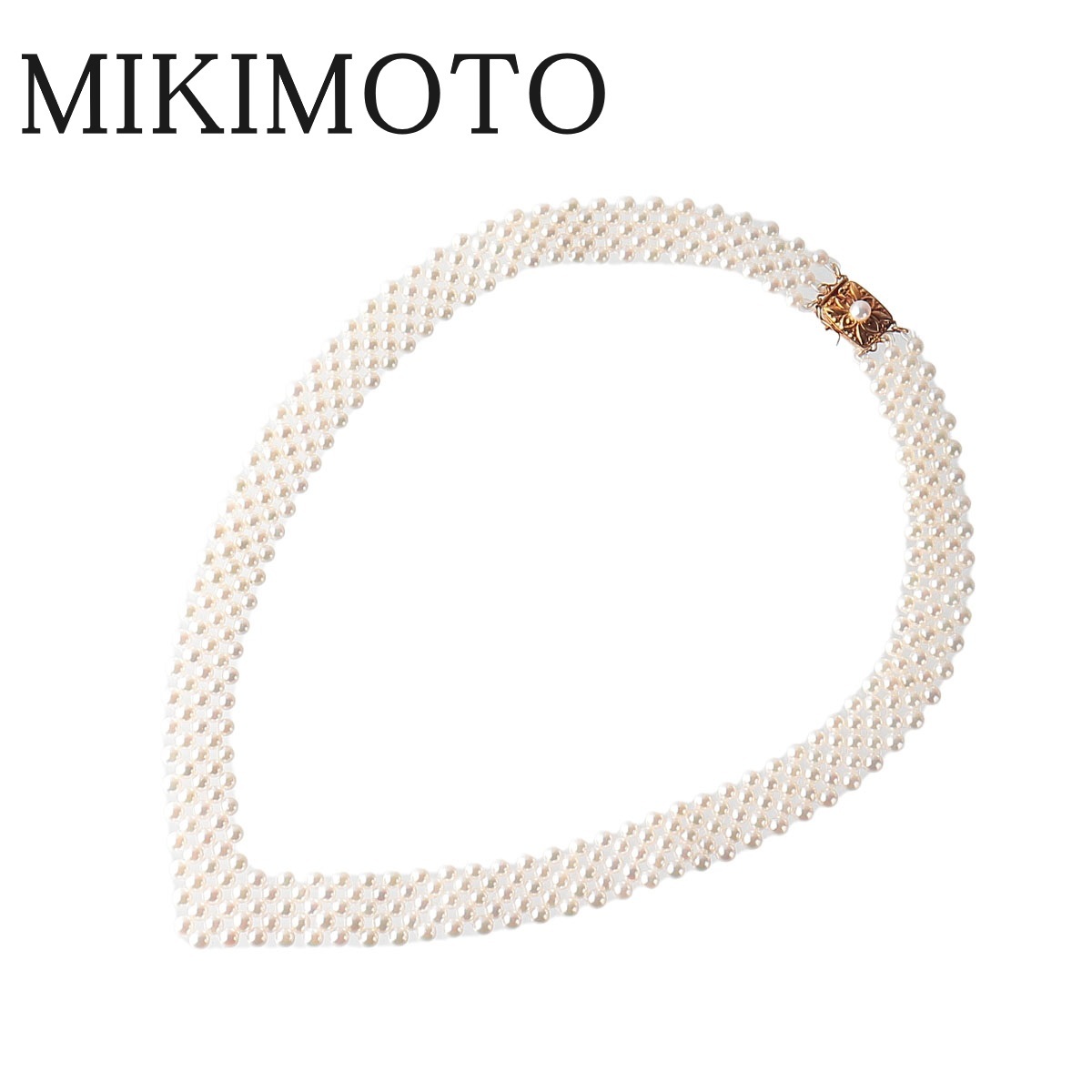 ミキモト ベビーパール ネックレス 5連 レース編み アコヤパール3.5mm～4.0mm 約43cm K18YG MIKIMOTO【14243】