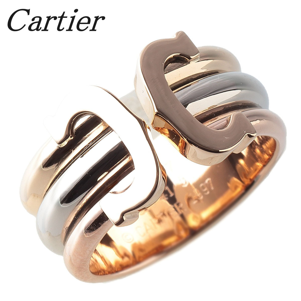 カルティエ 2C リング LM スリーカラー #53 750WG/YG/PG 新品仕上げ済 Cartier【14192】_画像1