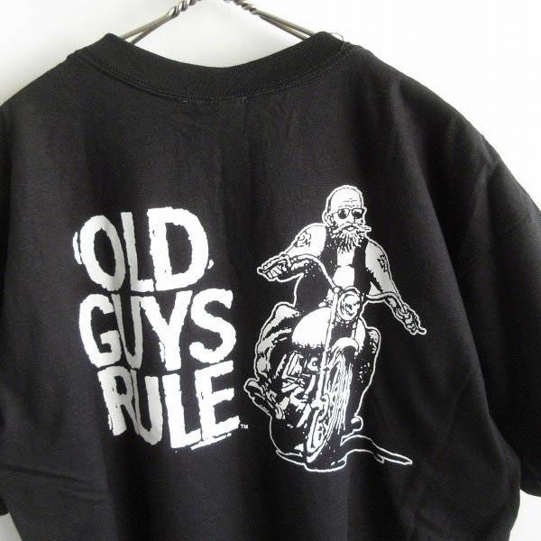 新品 OLD GUYS RULE バイカープリント 半袖Tシャツ 黒 L ブラック コットン anvil 未使用 デッドストック D145-01-0001ZV