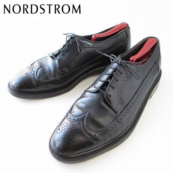 NORDSTROM ロング ウィングチップ シューズ 黒 幅広28.5cm シボ革 アメトラ ノードストローム 靴 d121-32-0104
