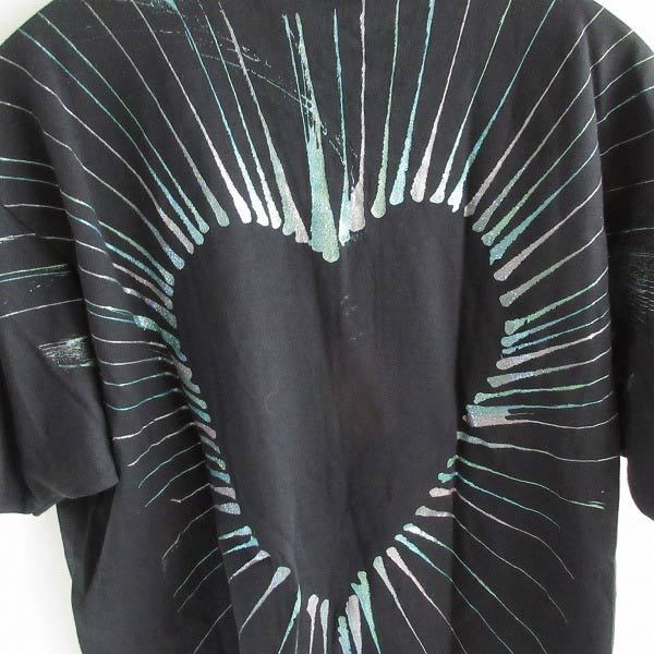 80's 新品 USA製 アート 放射ハート ラメプリント入り 半袖Tシャツ 黒 XL SCREEN STARS ブラック アメリカ製 ビンテージ/D143-01-0042ZVW