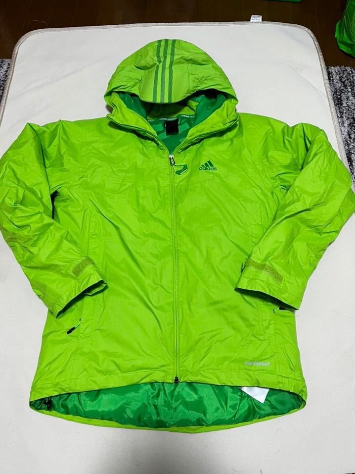 美品 adidas OUTDOOR アディダスアウトドア ジップアップ 中綿長袖ジャケット Lサイズ メンズ ネオンカラー 黄緑 グリーン