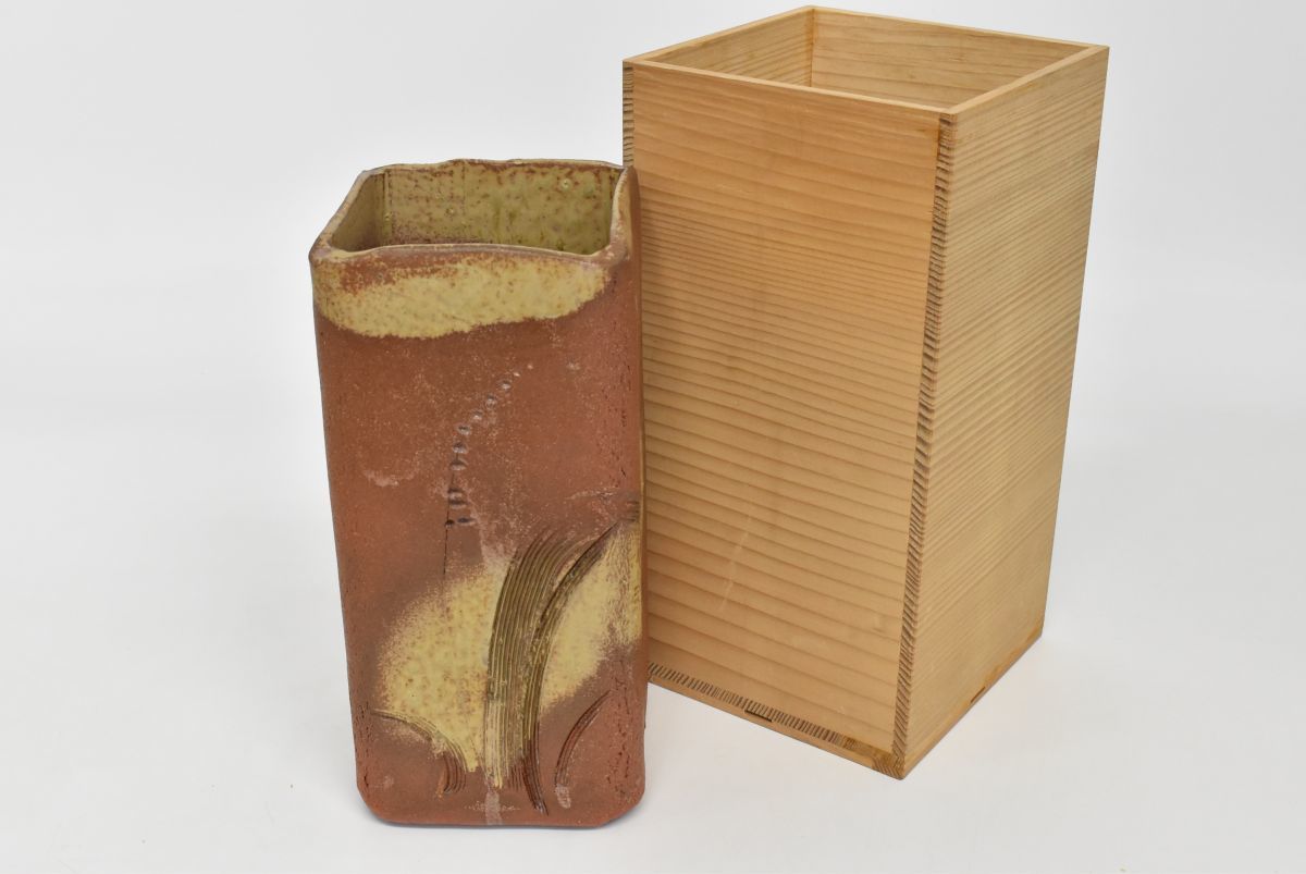 W56☆未使用美品 加藤光昭 紫幻釉壺 花瓶 華道具 茶道具 瀬戸焼 花瓶