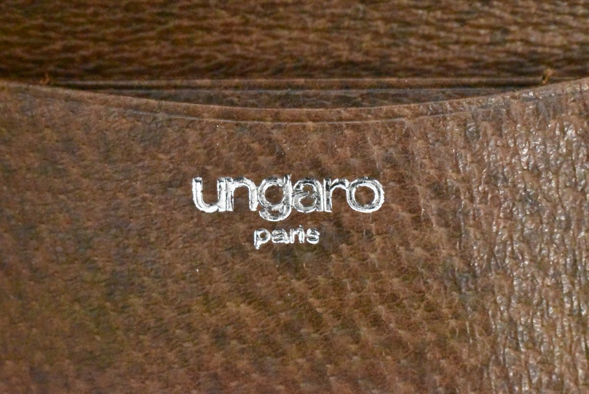 (636S 1023M2) 1円～ 未使用 ungaro ウンガロ 名刺入れ 二つ折り カード入れ カードケース キャンバス レザー ブラウン 正規品_画像5