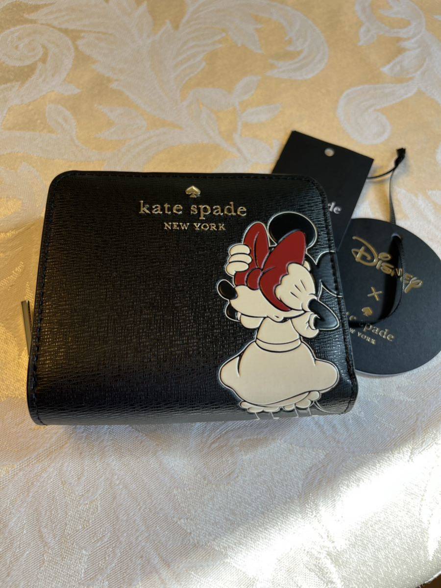 新品 ケイトスペード ディズニー ミニーマウス 二つ折り財布 kate spade 小銭入れ スモールウォレット 黒 ブラック コラボ