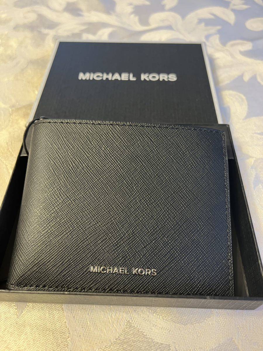 新品MICHAELKORS マイケルコースメンズ　二つ折り財布　黒　ギフト カード入れ 小銭入れなし 折り財布 ブラック メンズ ウォレット_画像1