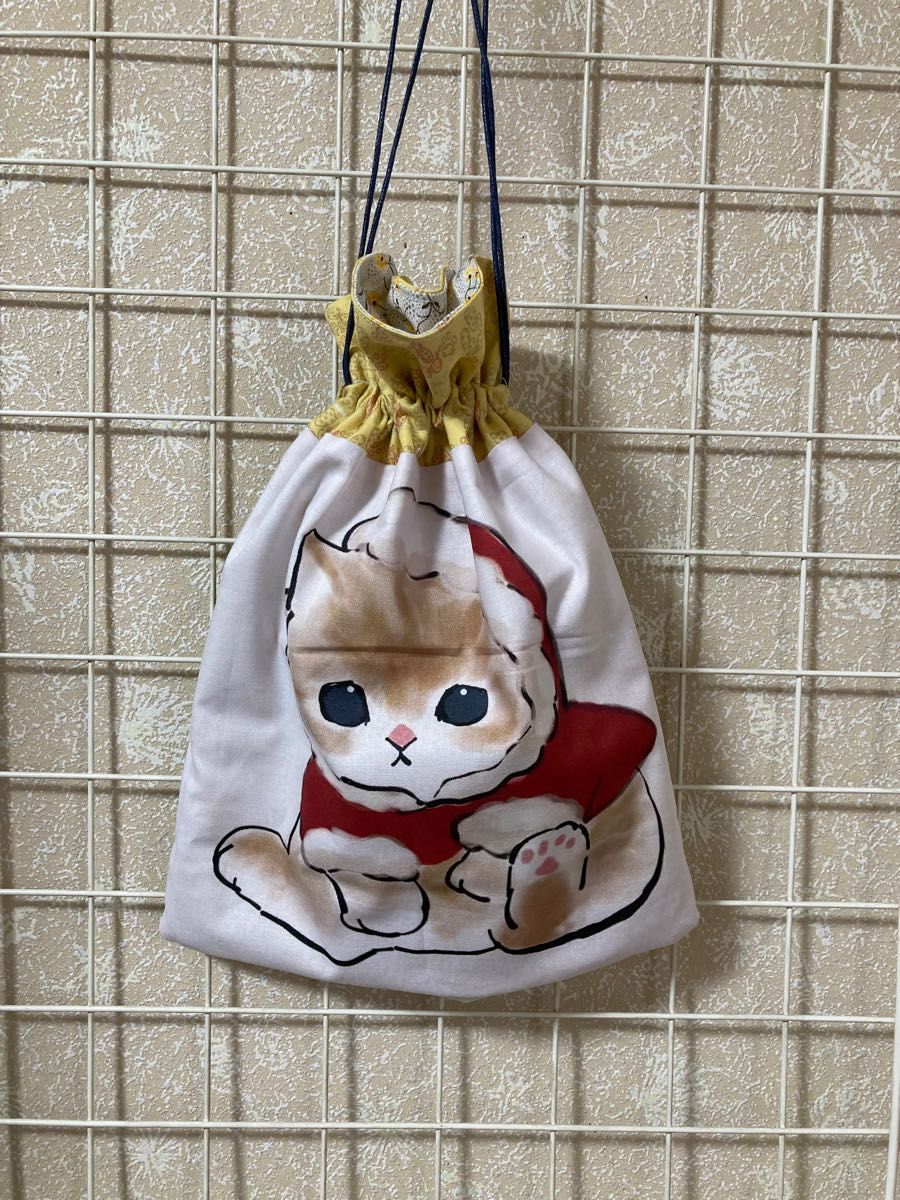 巾着袋　両面　可愛い　おちゃめな　猫ちゃん柄　ハンドメイド　