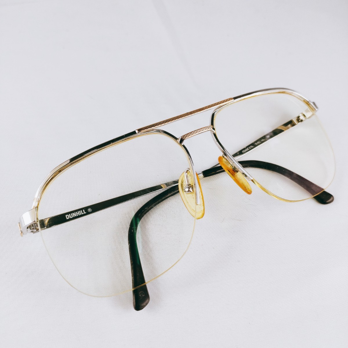 【やや美品】dunhill ダンヒル 度なし めがね ファッション シルバー系 ヴィンテージ アンティーク アクセサリー 眼鏡 メガネ サングラス