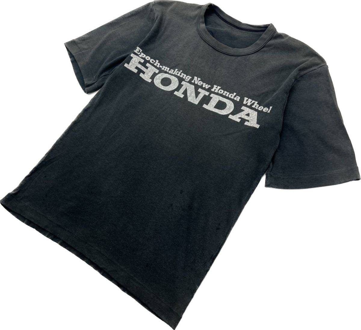 HONDA ☆ ビンテージ 雰囲気◎ ロゴ 両面プリント 半袖 Tシャツ フェード 色落ち ブラック M相当 バイカー アメカジ 人気 企業モノ■DF226_画像1