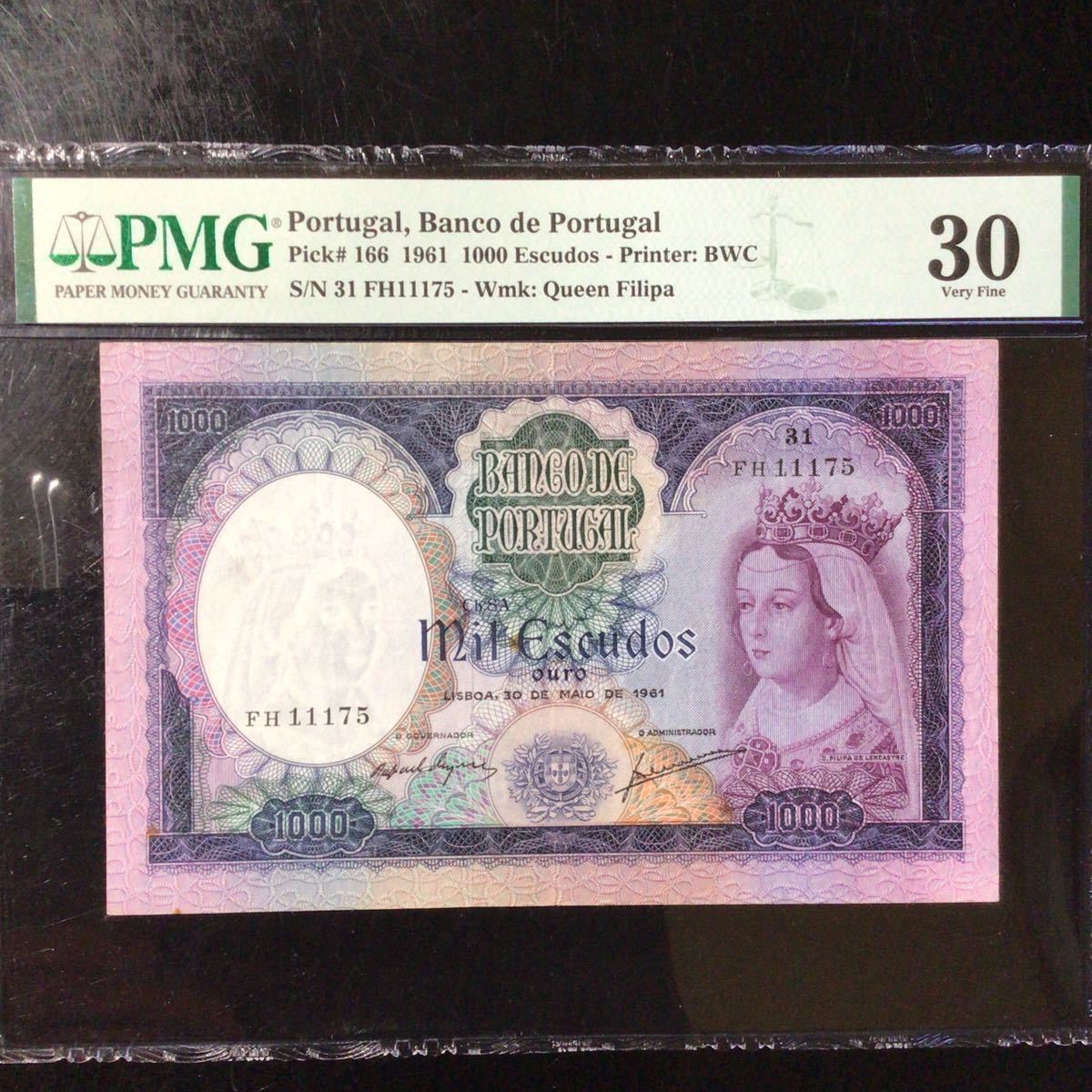 World Banknote Grading PORTUGAL《Banco Portugal》1000 Escudos【1961】『PMG Grading Very Fine 30』のサムネイル