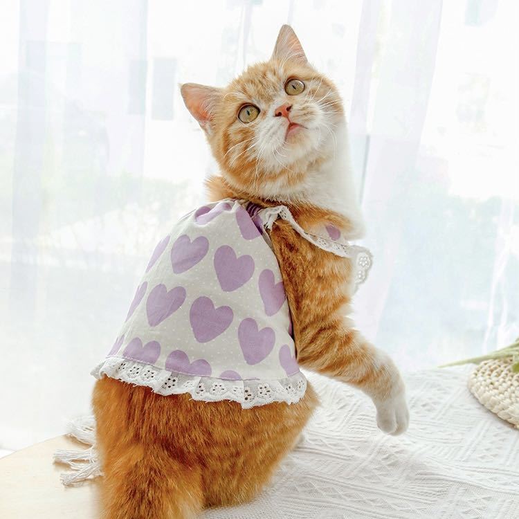 S ハート柄 ノースリーブ ワンピース （紫） 犬服 猫服 小型犬 犬の服 ペット服 ペット用品 スカート ドッグウェア