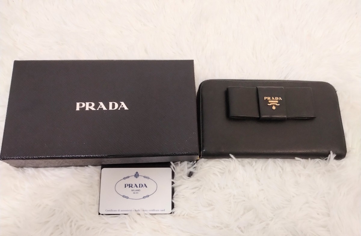 PRADA ラウンドファスナー 長財布 リボン レザー ブラック Yahoo