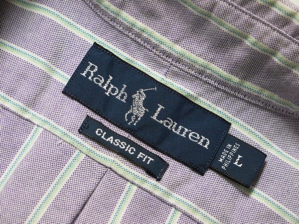 オールド◆　Ralph Lauren　ラルフローレン　オックスフォード　半袖　BDシャツ　ボタンダウン　ロゴ刺繍　ストライプ　CLASSIC FIT_画像2