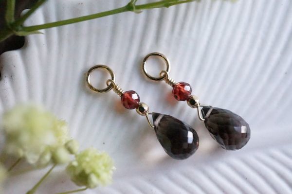 [ hoop for charm ]K14GF781 smoky quarts * garnet charm 1 pair / hoop earrings * Piaa ring earrings charm 