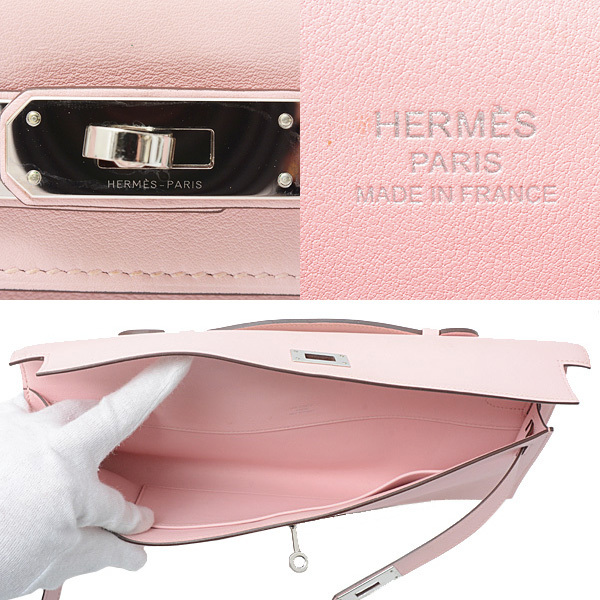 エルメス バッグ レディース ケリーカット クラッチバッグ ハンドバッグ ヴォースイフト ローズサクラ HERMES X刻印 中古_画像4