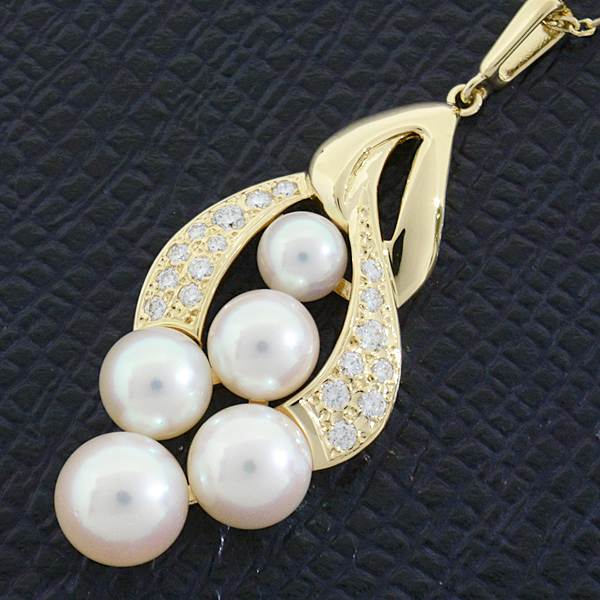 ミキモト ネックレス レディース パール ダイヤモンド ペンダント 5.0mm～7.6mm イエローゴールド MIKIMOTO K18 中古_画像8