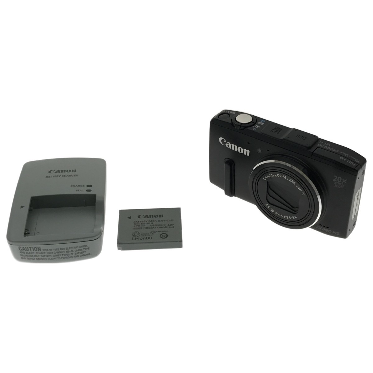 【動作品】CANON Power Shot SX280 HS BLACK 4.5-90.0mm F3.5-6.8 20x IS 1210万画素 GPS Wi-Fi対応 バッテリー 充電器付属 コンデジ C3808