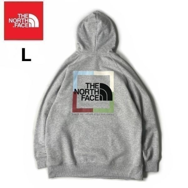 1円～!売切!【正規新品】THE NORTH FACE◆W NOV GRAPHIC HOODIE パーカー US限定 ボックスロゴ アウトドア 登山 裏起毛(L)グレー 181130-30_画像1