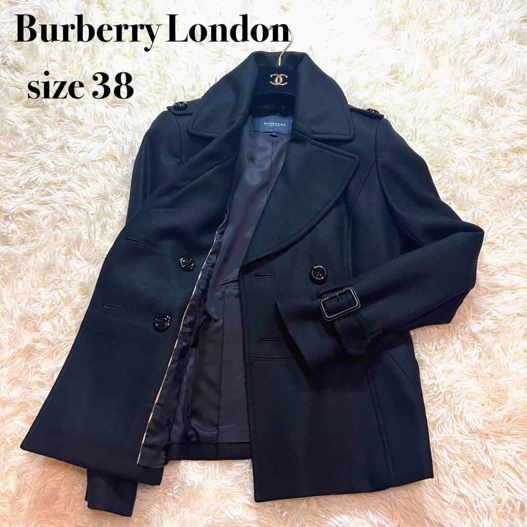 美品☆バーバリーロンドン　BURBERRY LONDON Pコート 裏地ホース柄 ブラック　ノバストライプ_画像1