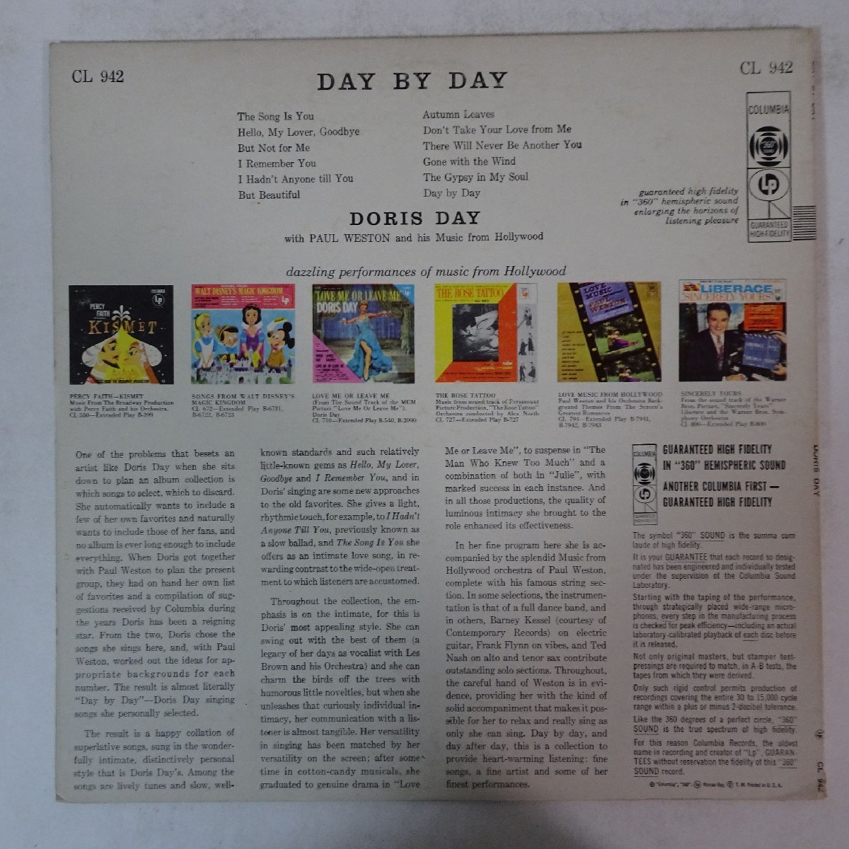 10014729;【US盤/6EYE/深溝/MONO/マト両面2B】Doris Day With Paul Weston And His Music From Hollywood / Day By Day_画像2