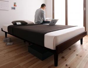 北欧デザインベッド プレミアムボンネルコイルマットレス付き フルレイアウト シングル フレーム幅100 ダークブラウン ブラック